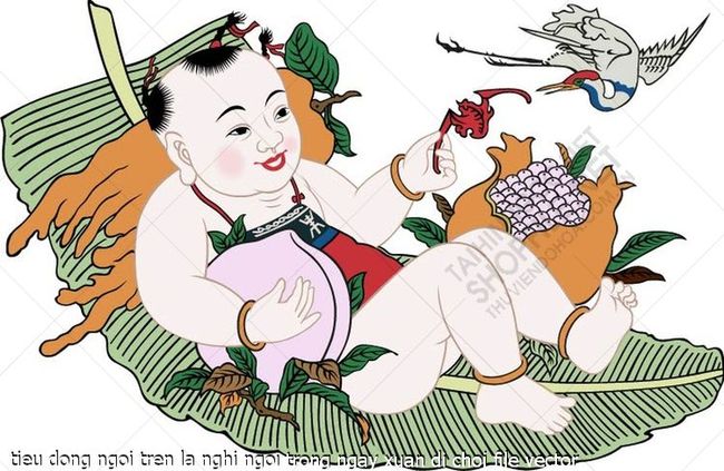 tieu dong ngoi tren la nghi ngoi trong ngay xuan di choi file vector